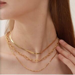 GOLD 14k Gold Plated Herringbone Layered Necklace